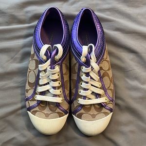 Coach brown signature fabric w/ purple sequin detail sneakers 7B
